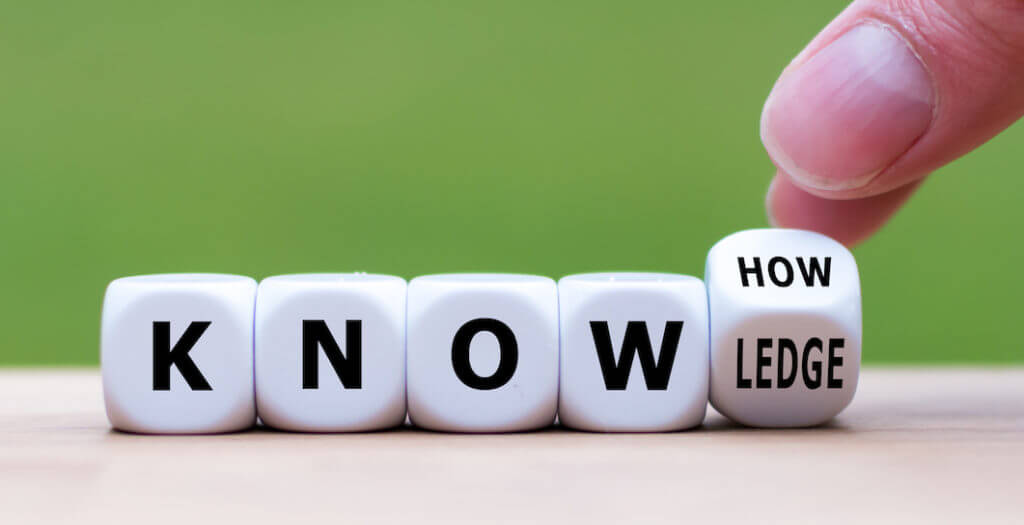 To have knowhow or to have knowledge. Hand turns a dice and changes